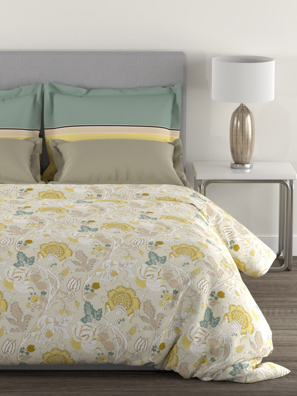 MYTRIDENT Yellow White Floral Cotton 144 TC Queen Bedsheet With 2 Pillow Covers | Grocsy