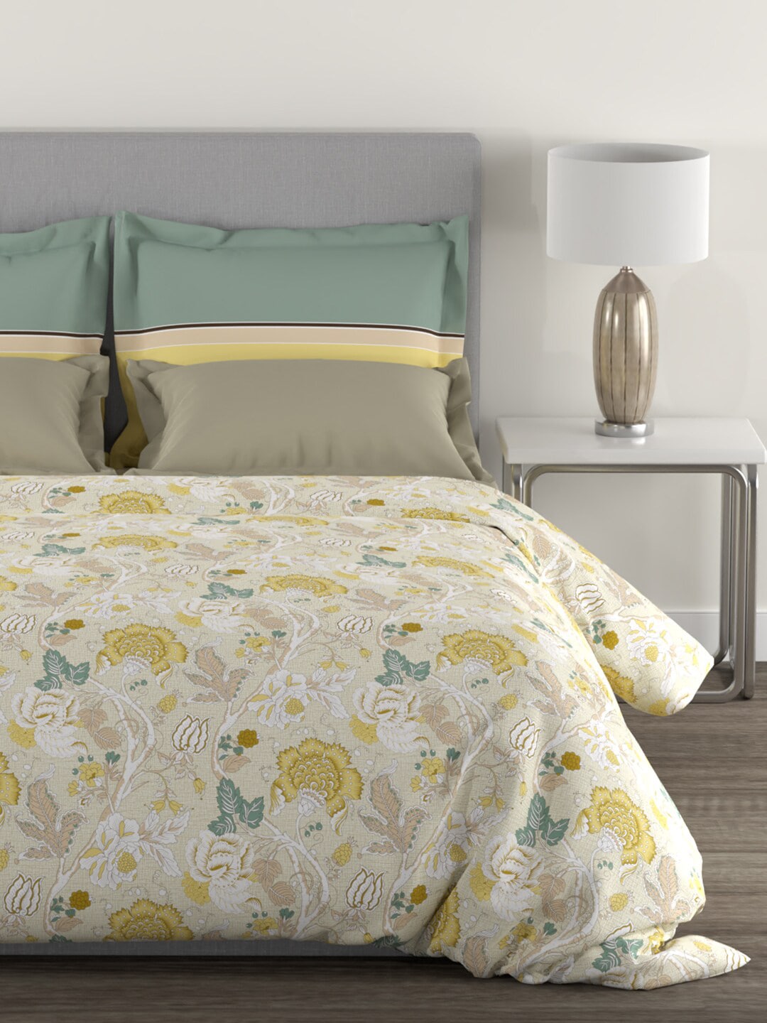 MYTRIDENT Yellow White Floral Cotton 144 TC Queen Bedsheet With 2 Pillow Covers | Grocsy