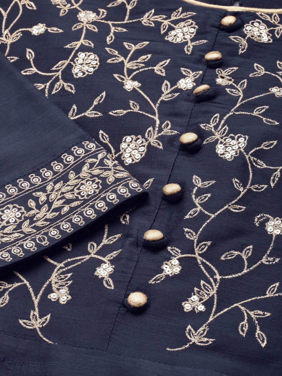 All About You Women Navy Blue Embroidered Kurta with Trousers & With Dupatta | Grocsy