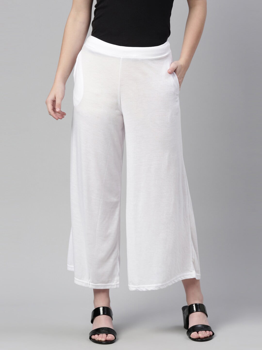 Souchii White Knitted Ethnic Palazzos | Grocsy