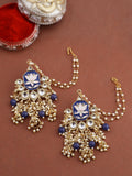 Shoshaa Women Gold-Polished Blue Contemporary Drop Earrings | Grocsy