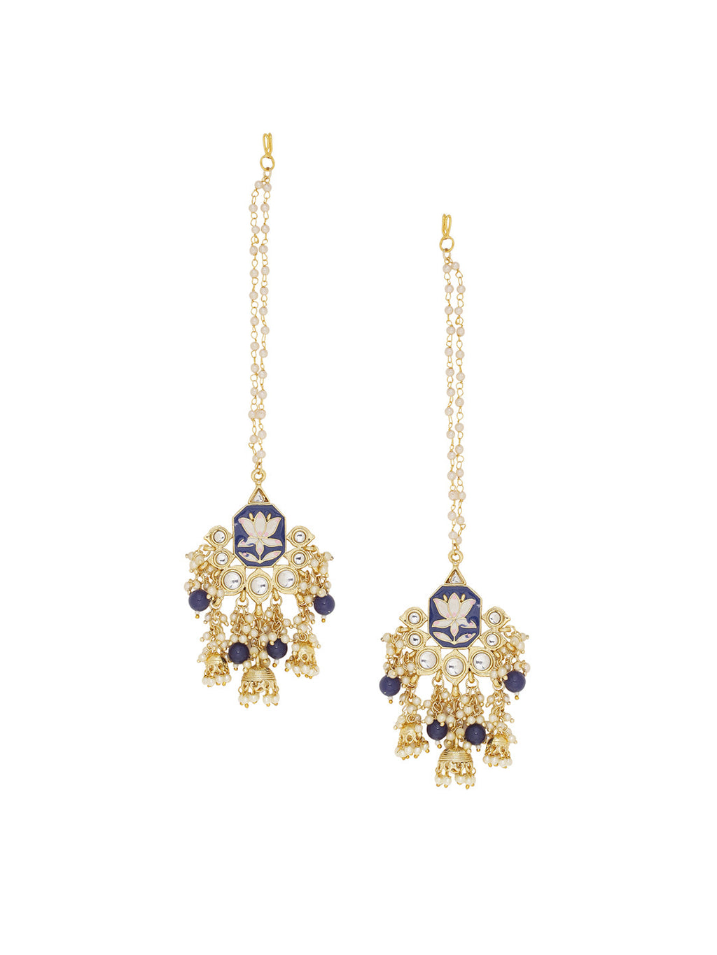 Shoshaa Women Gold-Polished Blue Contemporary Drop Earrings | Grocsy