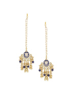 Shoshaa Women Gold-Polished Blue Contemporary Drop Earrings | Grocsy