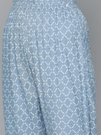 HERE&NOW Women Blue & White Ethnic Embroidered Kurta with Trousers & With Dupatta | Grocsy