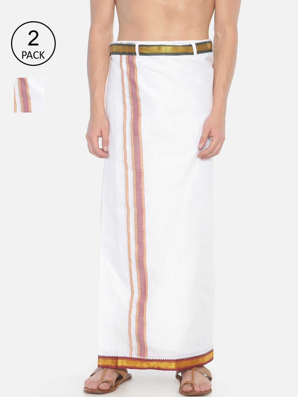 Sethukrishna Pack Of 2 White Solid Cotton Readymade Dhoti For Men | Grocsy