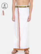 Sethukrishna Pack Of 2 White Solid Cotton Readymade Dhoti For Men | Grocsy