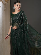 Saree Mall Green Abstract Printed Pure Georgette Saree | Grocsy