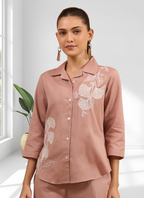 Joban Fashion Pink Cotton, Linen Embroidered Readymade Cord Set | Grocsy