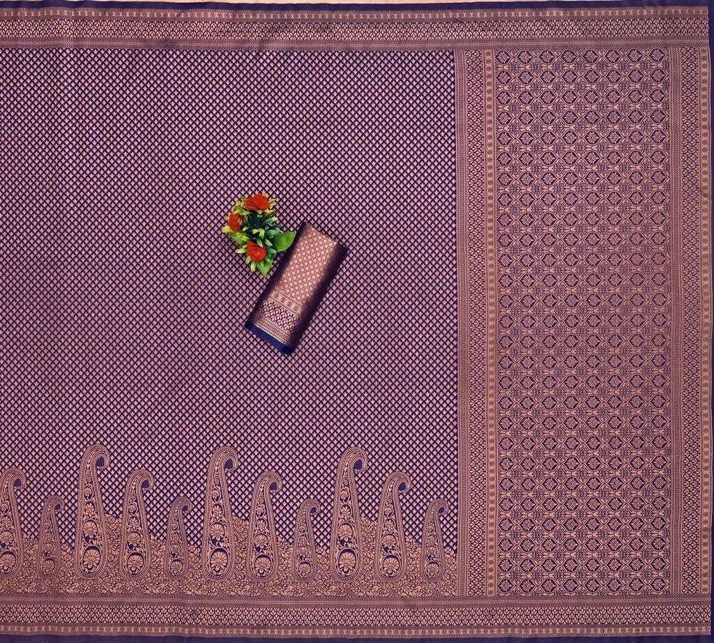 DEIANA'S Beautiful Designer Golden zari Soft Lichi Silk Saree - Purple | Grocsy
