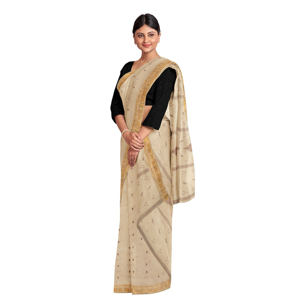 Exclusive Collection 100% Pure Cotton Light Brown Saree With Printed Work | Grocsy