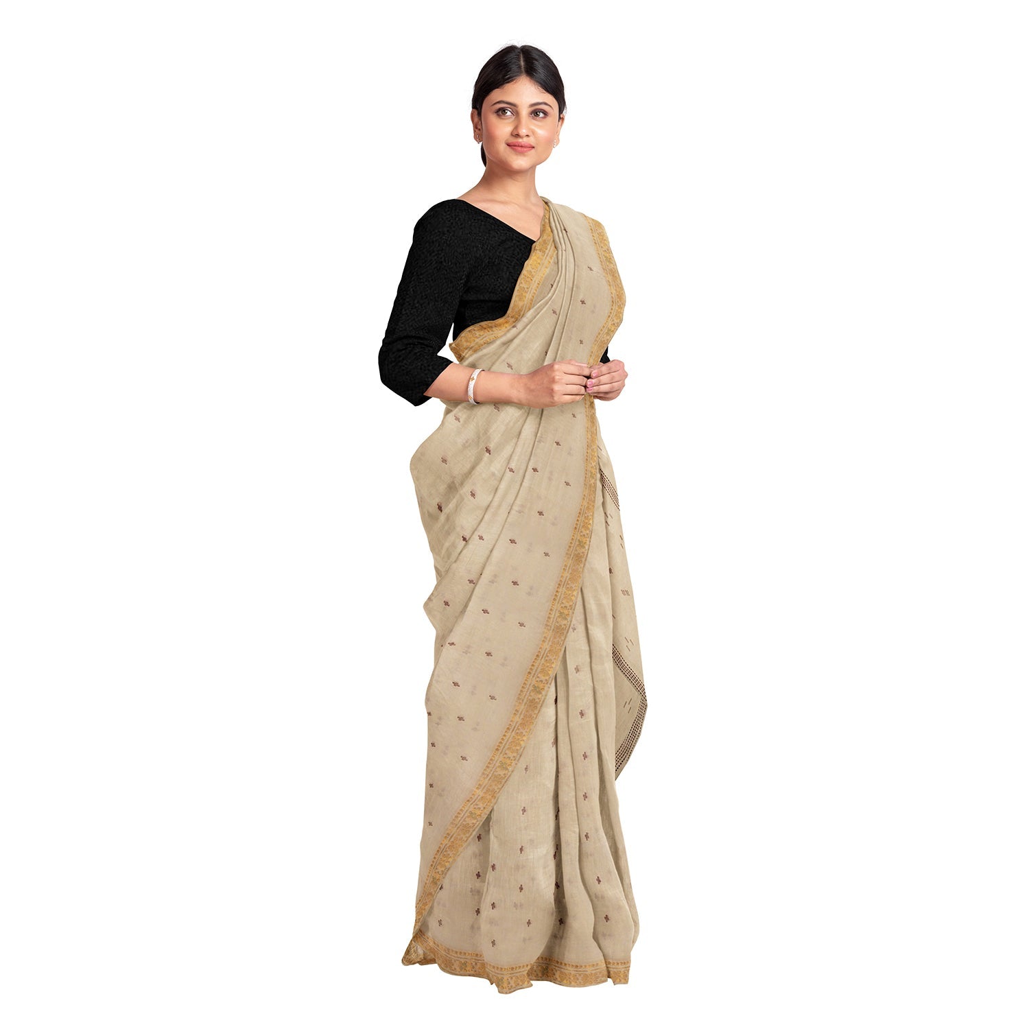 Exclusive Collection 100% Pure Cotton Light Brown Saree With Printed Work | Grocsy