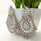 Tehzeeb Creations Women's Silver Colour Earrings With Kundan And Ghungroo Work | Grocsy