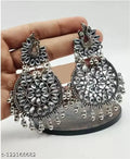 Tehzeeb Creations Women's Silver Colour Earrings With Kundan And Ghungroo Work | Grocsy