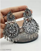 Tehzeeb Creations Women's Silver Colour Earrings With Kundan And Ghungroo Work | Grocsy