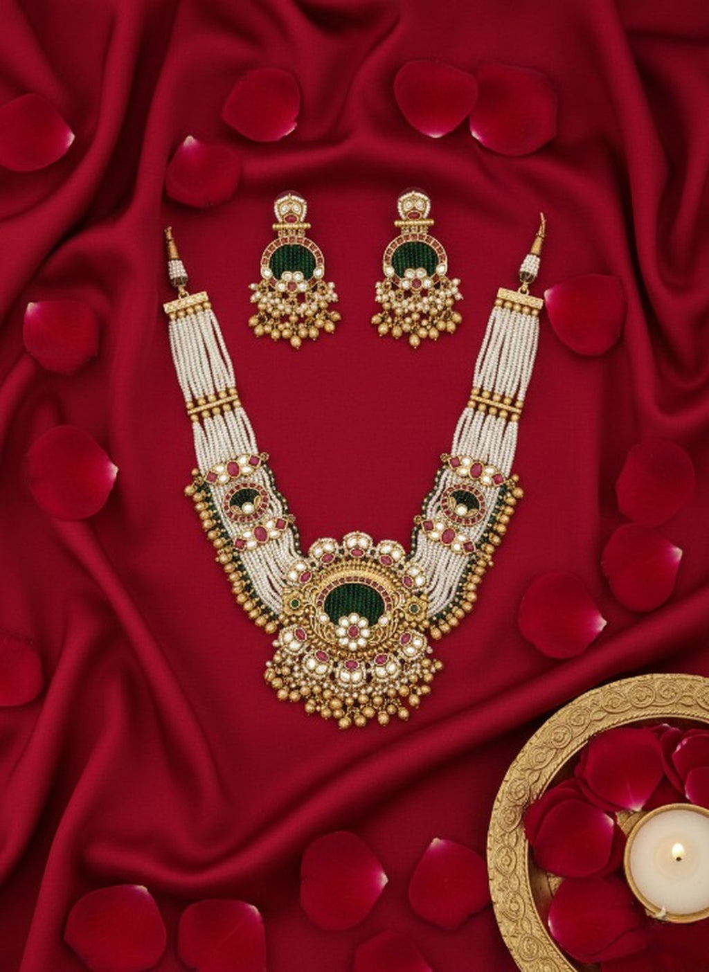 Jewel City Traditional Gold-Plated Pearl Necklace Set Featuring Matching Jhumka Earrings | Grocsy