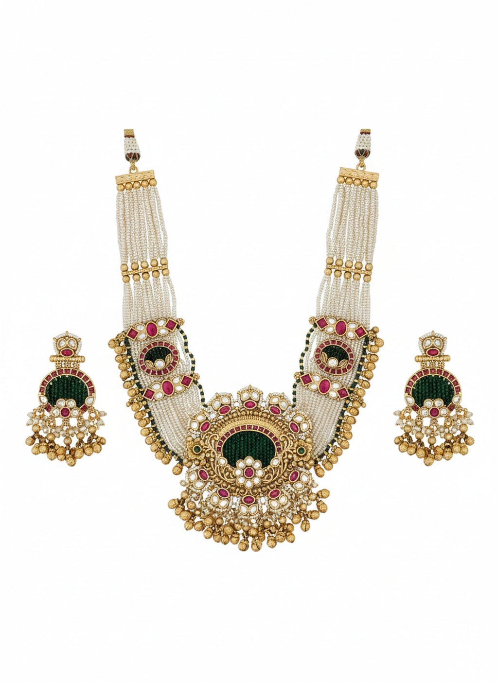 Jewel City Traditional Gold-Plated Pearl Necklace Set Featuring Matching Jhumka Earrings | Grocsy