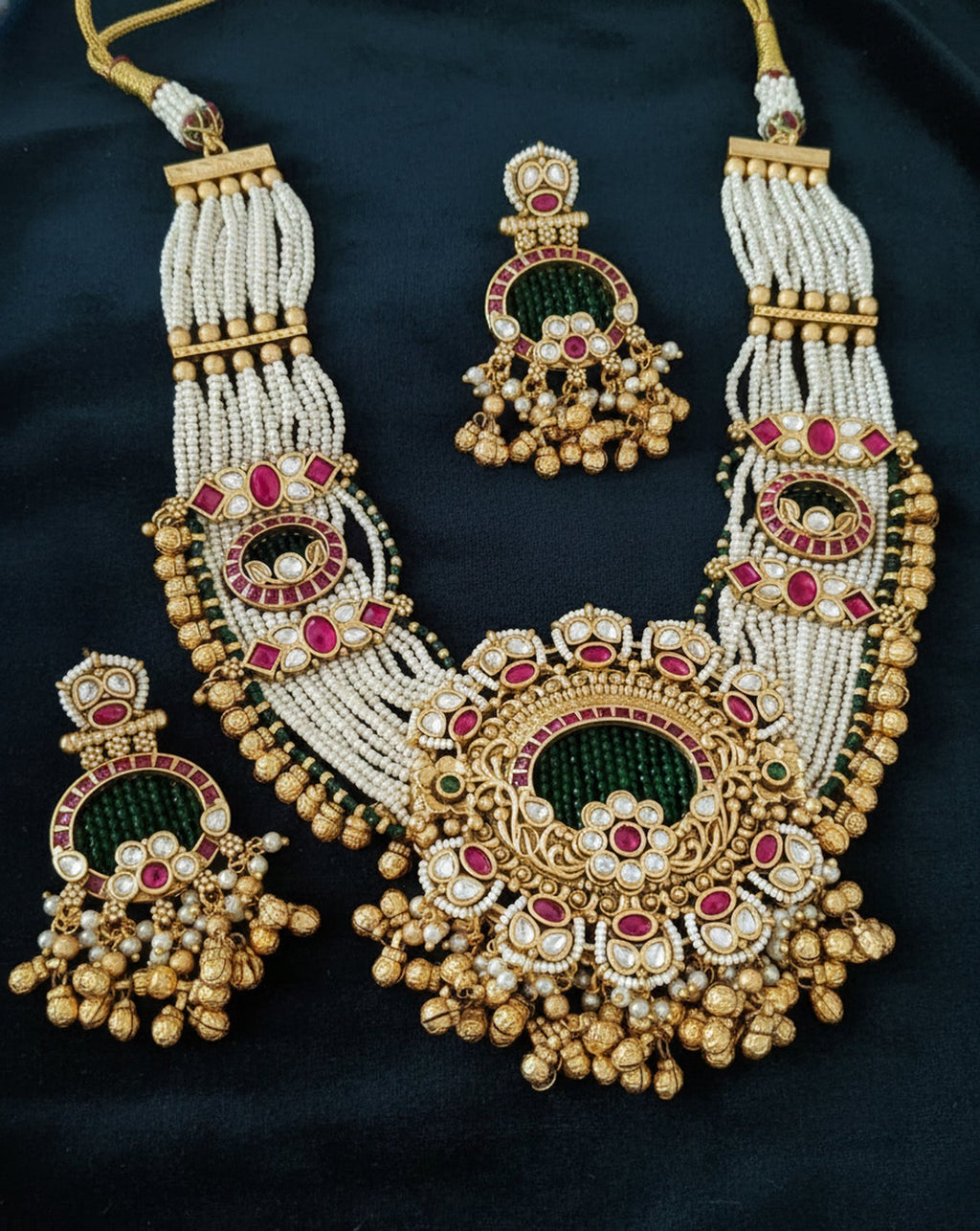 Jewel City Traditional Gold-Plated Pearl Necklace Set Featuring Matching Jhumka Earrings | Grocsy