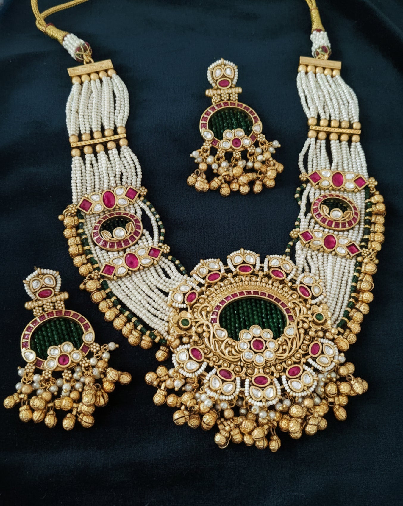 Jewel City Traditional Gold-Plated Pearl Necklace Set Featuring Matching Jhumka Earrings | Grocsy