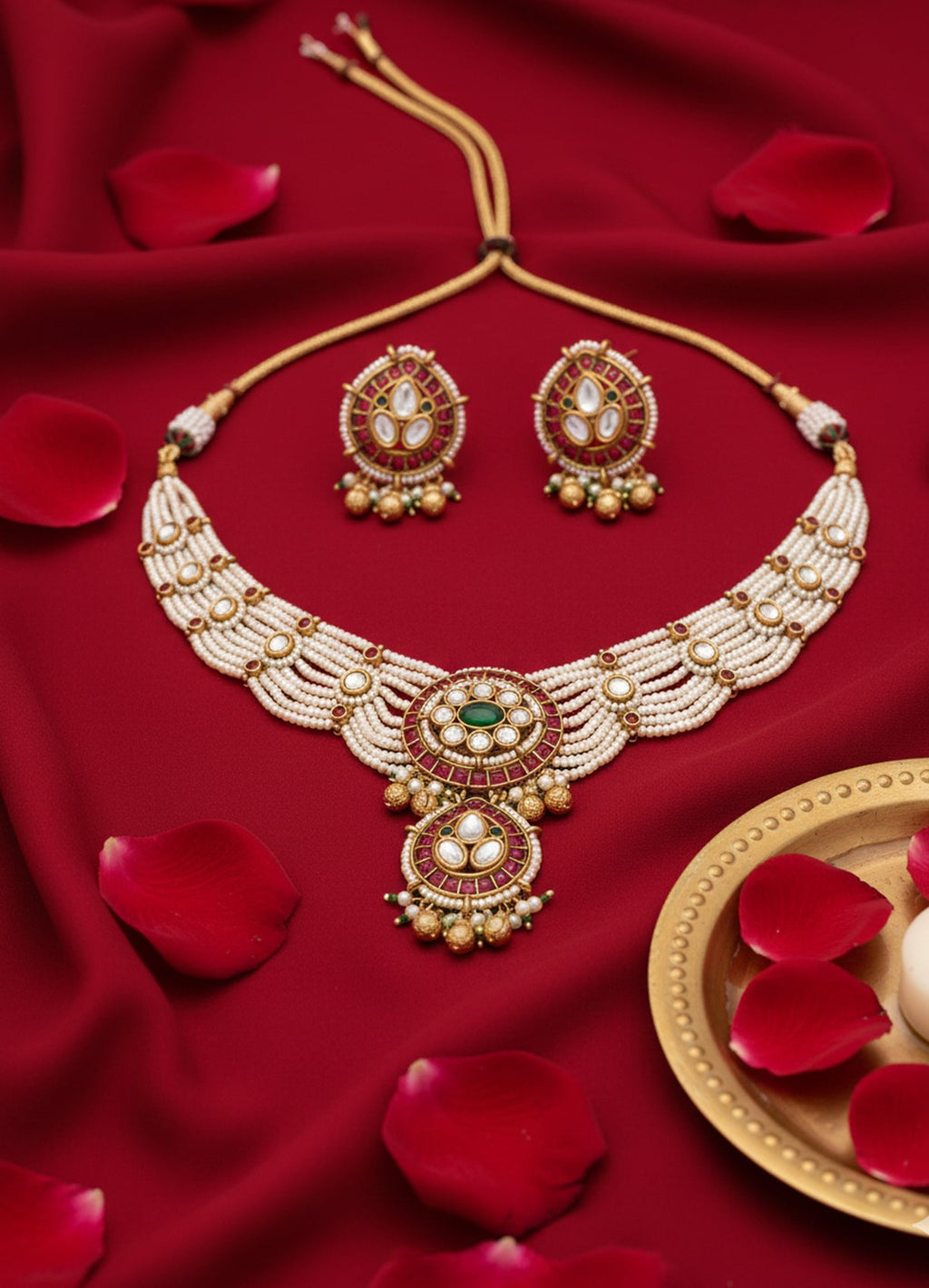Jewel City Traditional Handcrafted Gold-Plated Kundan Pearl Necklace Set | Grocsy