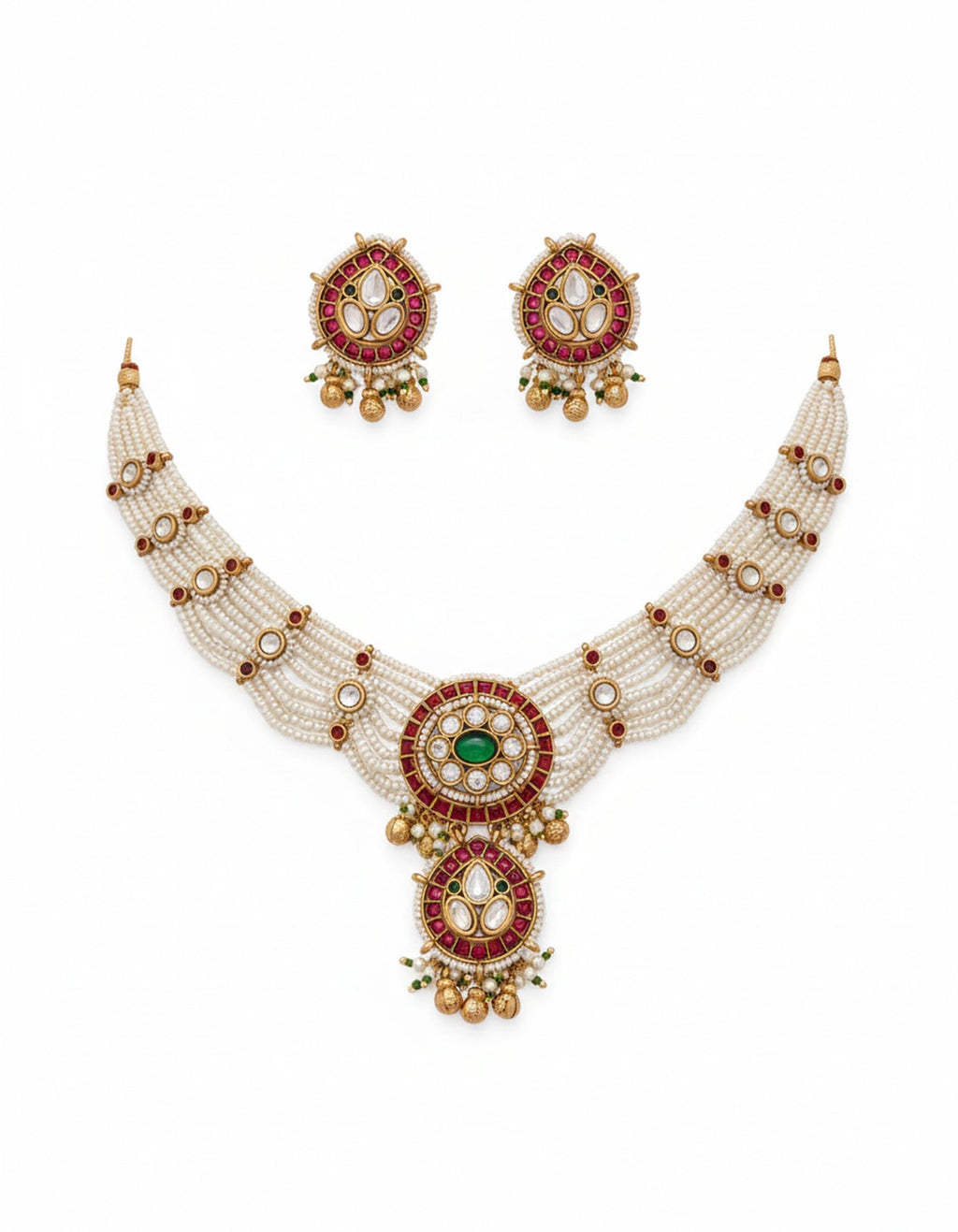 Jewel City Traditional Handcrafted Gold-Plated Kundan Pearl Necklace Set | Grocsy