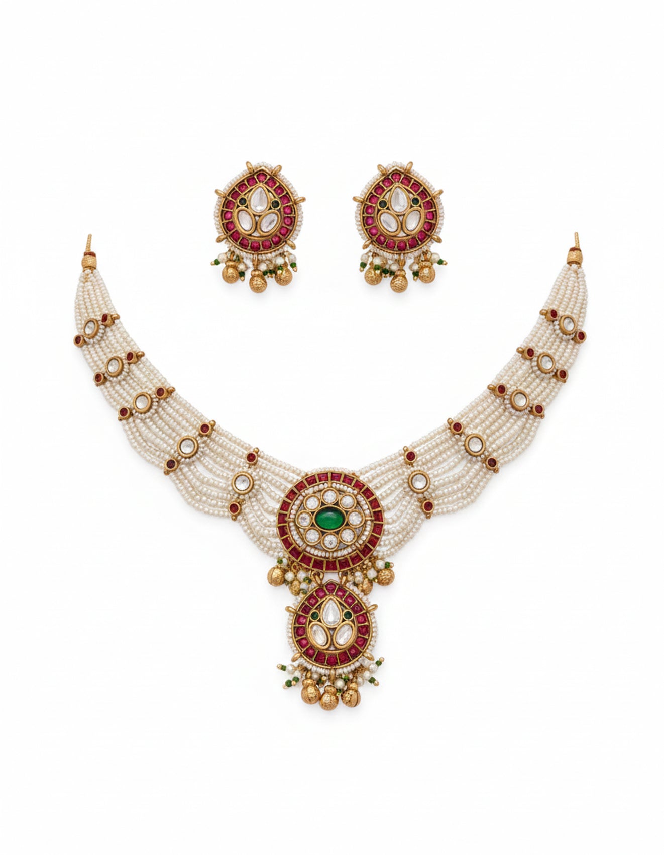 Jewel City Traditional Handcrafted Gold-Plated Kundan Pearl Necklace Set | Grocsy