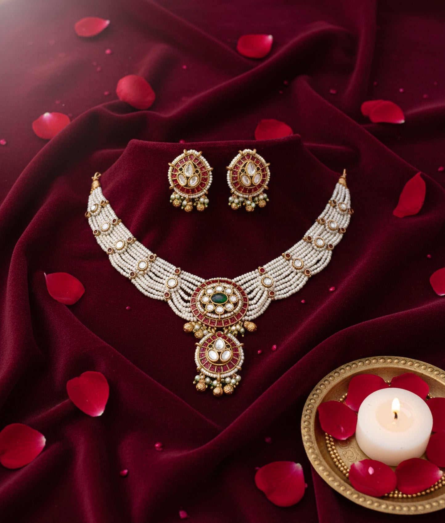 Jewel City Traditional Handcrafted Gold-Plated Kundan Pearl Necklace Set | Grocsy