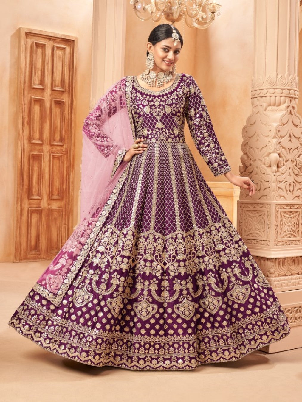Anaita Purple Embroidered Art Silk Anarkali Suit | Grocsy