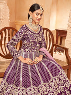 Anaita Purple Embroidered Art Silk Anarkali Suit | Grocsy