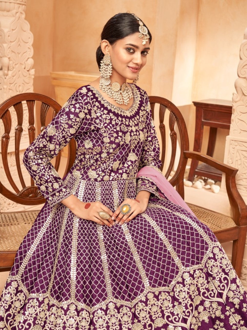 Anaita Purple Embroidered Art Silk Anarkali Suit | Grocsy