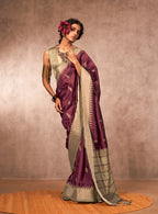Monjolika Fashion Weaving Bhagalpuri Silk Blend Wine Contemporary Saree | Grocsy