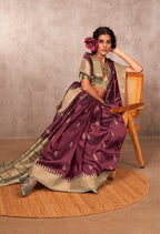 Monjolika Fashion Weaving Bhagalpuri Silk Blend Wine Contemporary Saree | Grocsy