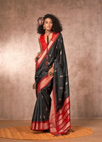 Monjolika Fashion Weaving Bhagalpuri Silk Blend Black Contemporary Saree | Grocsy
