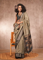 Monjolika Fashion Weaving Bhagalpuri Silk Blend Light Grey Contemporary Saree | Grocsy