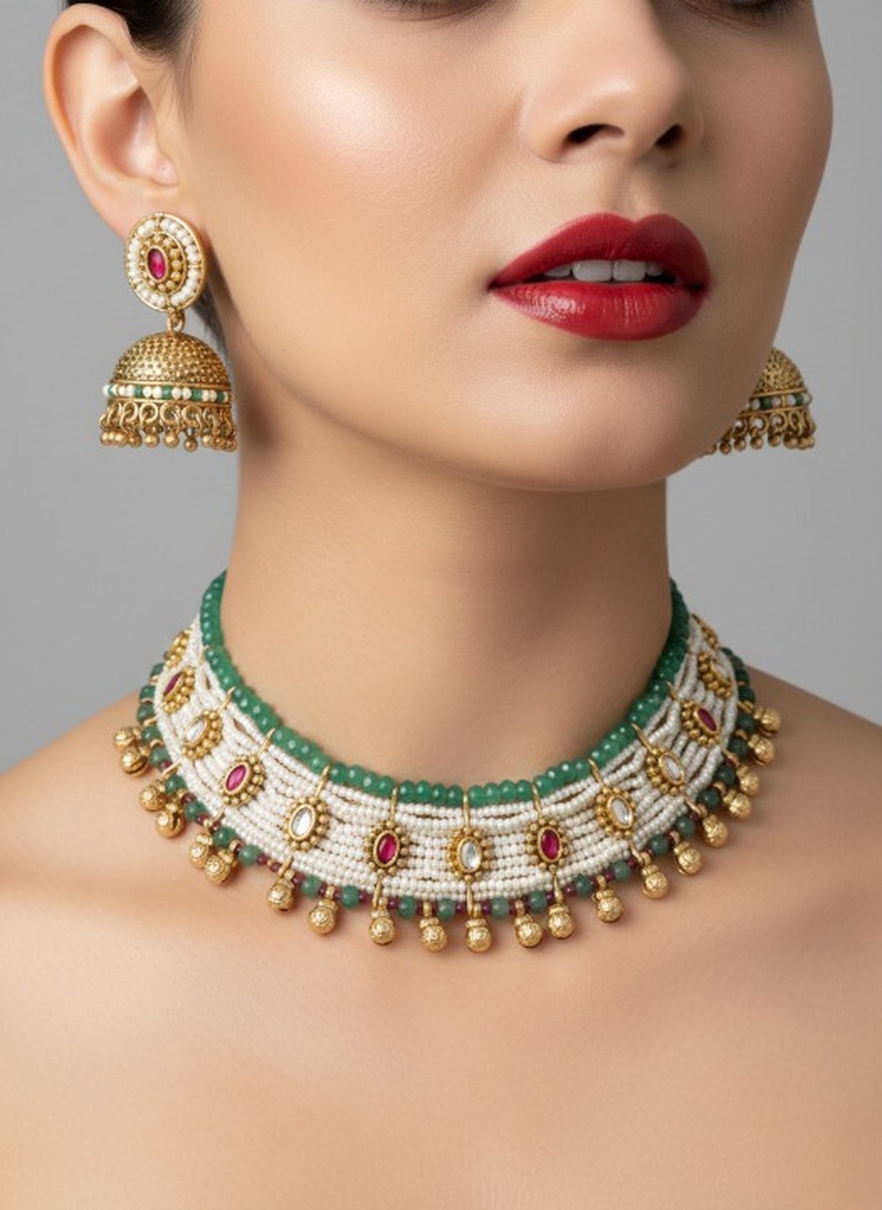 Jewel City Traditional Handcrafted Multi-Color Choker Necklace Set | Grocsy