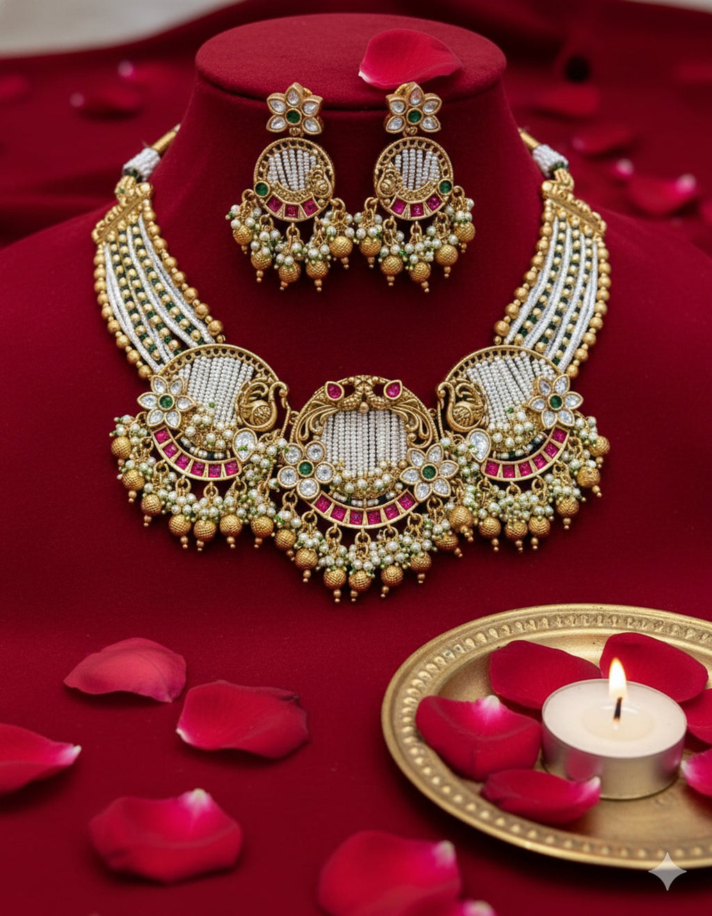 Jewel City Exquisite Handcrafted Gold-Plated Temple Jewelry Necklace Set, Inspired By Timeless South Indian Heritage | Grocsy