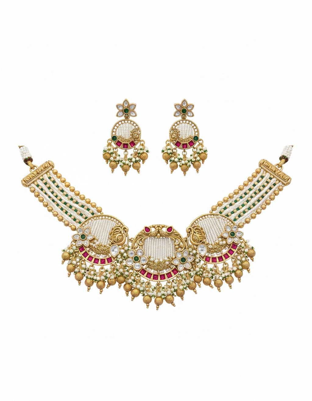 Jewel City Exquisite Handcrafted Gold-Plated Temple Jewelry Necklace Set, Inspired By Timeless South Indian Heritage | Grocsy