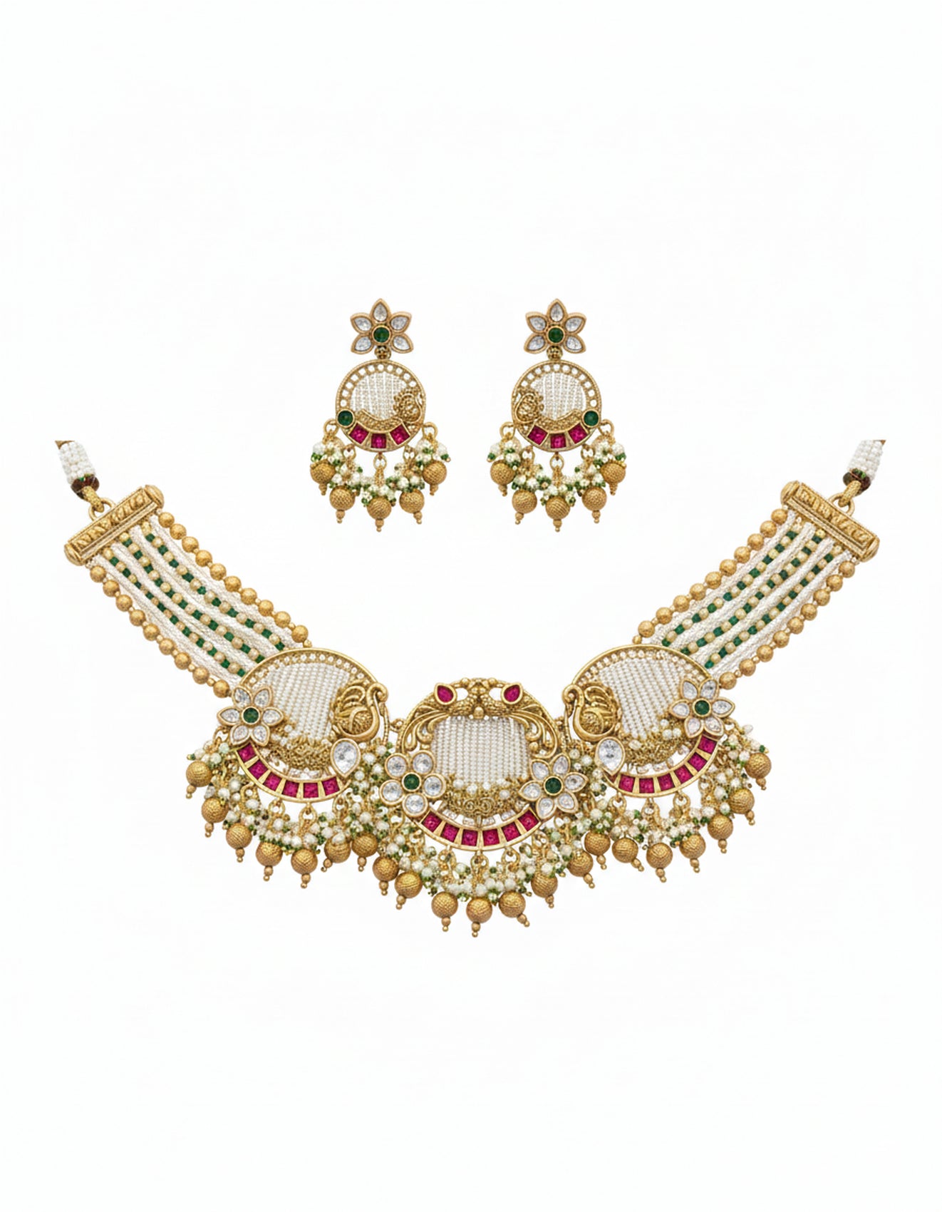 Jewel City Exquisite Handcrafted Gold-Plated Temple Jewelry Necklace Set, Inspired By Timeless South Indian Heritage | Grocsy