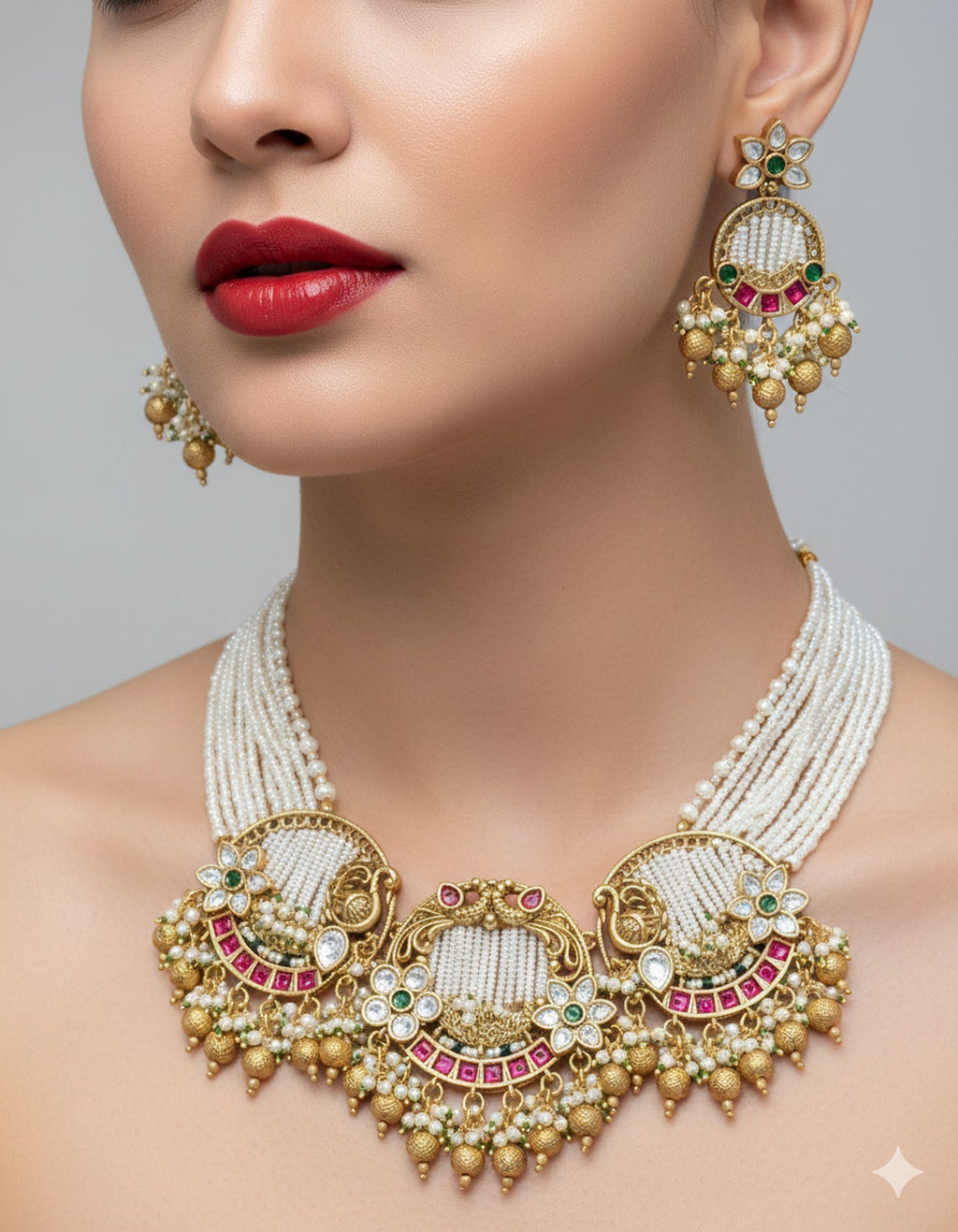 Jewel City Exquisite Handcrafted Gold-Plated Temple Jewelry Necklace Set, Inspired By Timeless South Indian Heritage | Grocsy