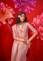 Monjolika Fashion Light Pink Tissue Weaving Zari Ceremonial Contemporary Saree | Grocsy
