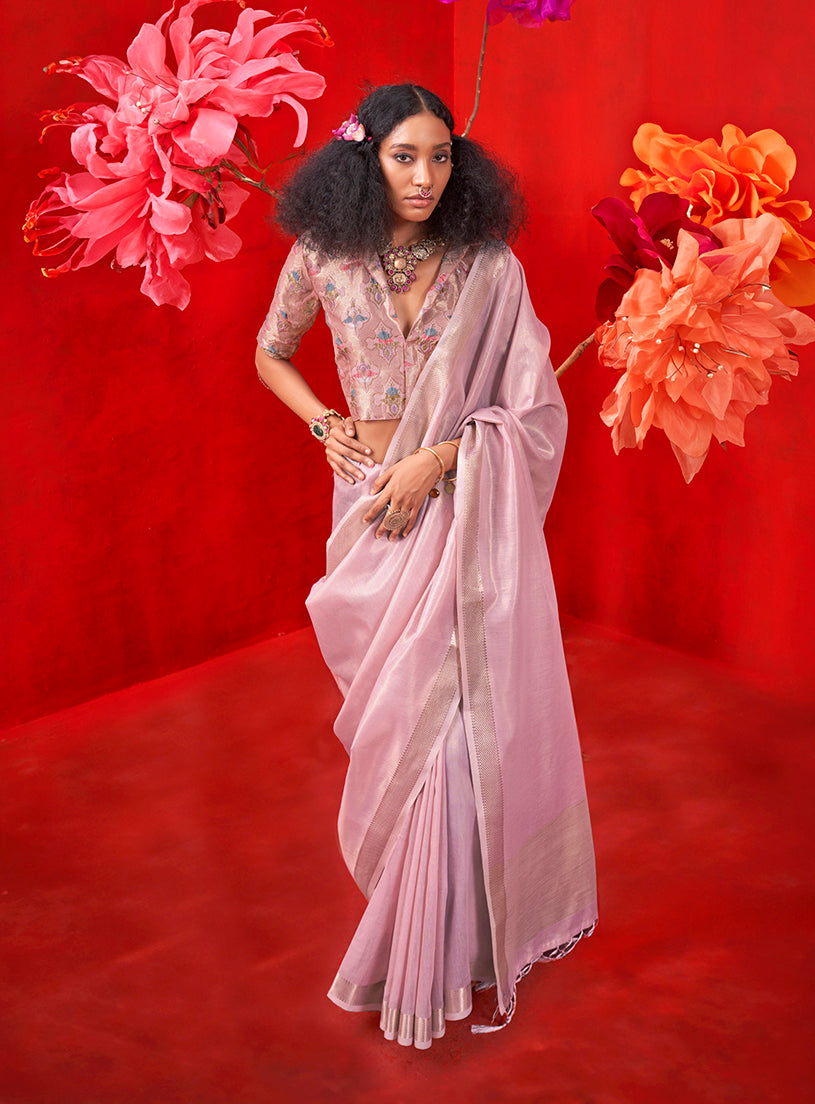 Monjolika Fashion Lavender Tissue Weaving Zari Ceremonial Contemporary Saree | Grocsy