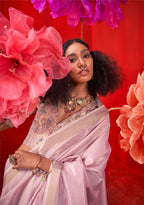 Monjolika Fashion Lavender Tissue Weaving Zari Ceremonial Contemporary Saree | Grocsy