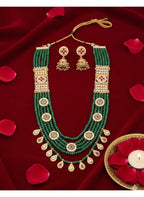 Jewel City Traditional Handcrafted Green Beaded Gold-Plated Necklace Set | Grocsy