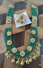 Jewel City Traditional Handcrafted Green Beaded Gold-Plated Necklace Set | Grocsy