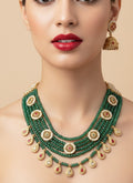 Jewel City Traditional Handcrafted Green Beaded Gold-Plated Necklace Set | Grocsy