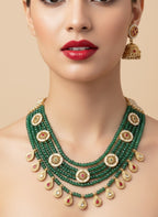 Jewel City Traditional Handcrafted Green Beaded Gold-Plated Necklace Set | Grocsy