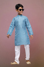 Raivat Ethnic Cotton Digital Print Kids Kurta Pajama In Sky Blue Colour | Grocsy