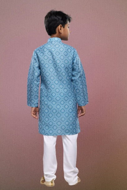 Raivat Ethnic Cotton Digital Print Kids Kurta Pajama In Sky Blue Colour | Grocsy