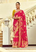 Monjolika Fashion Silk Blend Weaving Rani Pink Traditional Saree | Grocsy
