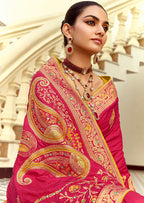 Monjolika Fashion Silk Blend Weaving Rani Pink Traditional Saree | Grocsy