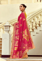 Monjolika Fashion Silk Blend Weaving Rani Pink Traditional Saree | Grocsy